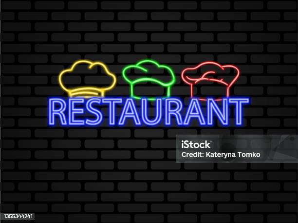 Chefs Feature. Sign Neon Sign For A Restaurant Decorated With A Chefs Hat Stock ...