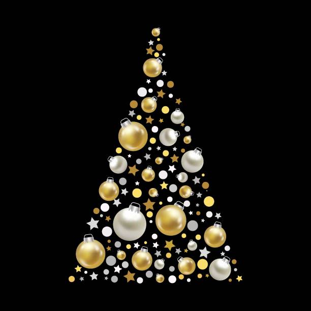 istock Silver golden Christmas tree decorations, stars, balls. Winter vacation illustration 1355344383