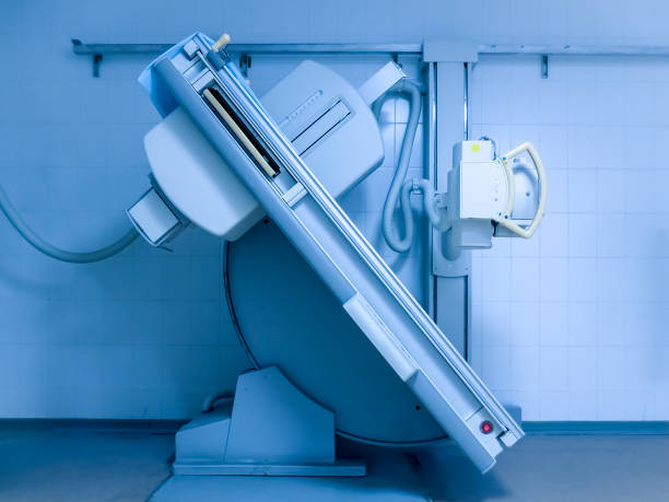 Medical X-ray machine. Diagnostic technologies in healthcare. X-ray system in the radiology department at the hospital. Toned image.