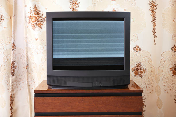 istock Old TV with clutter on screen, vintage design in 80s and 90s style. 1355352297