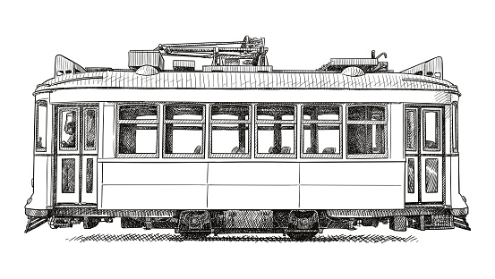 Old style illustration of small old tram