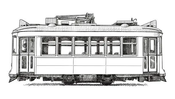 Vector illustration of Vector drawing of an old tram from Lisbon