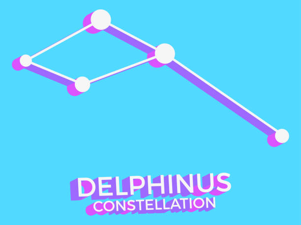 Delphinus constellation 3d symbol. Constellation icon in isometric style on blue background. Cluster of stars and galaxies. Vector illustration Delphinus constellation 3d symbol. Constellation icon in isometric style on blue background. Cluster of stars and galaxies. Vector illustration constellation delphinus stock illustrations