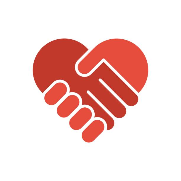 handshake symbol forming a love heart colored icon. charity, help concept. trendy flat isolated outline symbol, sign used for: illustration, logo, mobile, app, design, web, dev, ux, gui. vector eps 10 - handshake 幅插畫檔、美工圖案、卡通及圖標