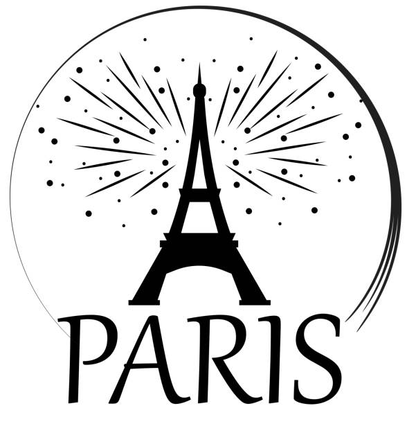 silhouette des eiffelturms und die inschrift paris - eiffel tower stock-grafiken, -clipart, -cartoons und -symbole
