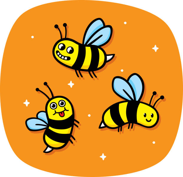 illustrations, cliparts, dessins animés et icônes de griffonnage d’abeilles mignonnes - stinging