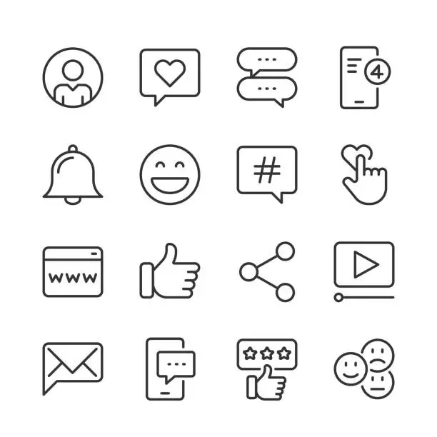 Vector illustration of Social Media Icons — Monoline Series