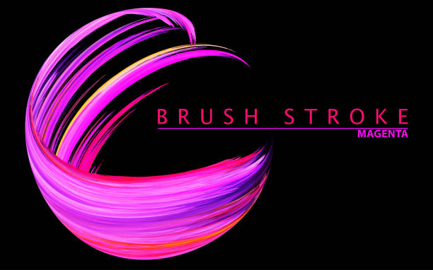 istock Purple and magenta brushstroke on black. Colorful illustration with swirl 1355367384