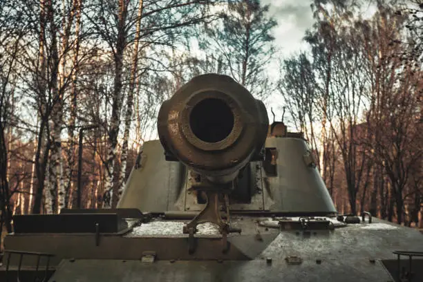 Russian tank cannon front view close up
