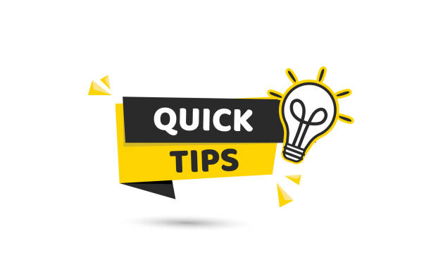 Quick tips advice yellow banner with lightbulb on white background Quick tips advice yellow banner with lightbulb on white background. Vector design tips tricks stock illustrations