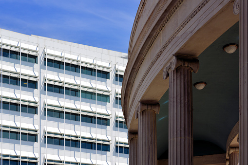 Denver, Colorado, USA: Civic Center Park, Denver's main square - Colonnade of Civic Benefactors by the Greek Amphitheatre, built in Turkey Creek sandstone,was quarried in Stone City near Fort Carson in Pueblo County.