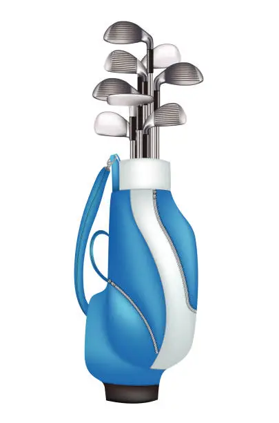 Vector illustration of Blue Golf Bag Isolated On A Transparent Base