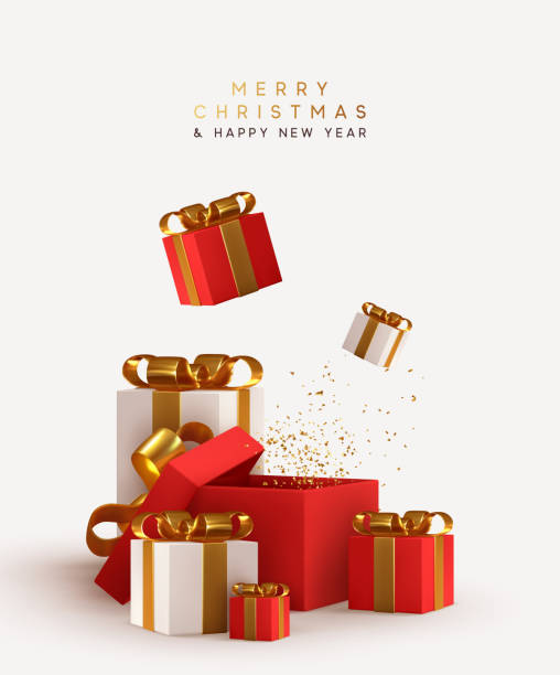 реалистичные стопки белых и красных подарочных коробок. - wrapping paper christmas paper christmas christmas present stock illustrations