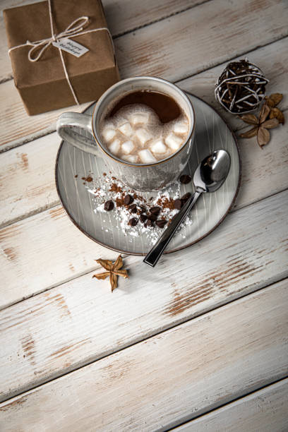 istock Christmas Hot Chocolate on a retro white wood background 1355395940