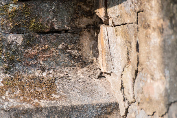istock Old, dirty bricks on which plaster has cracked over time at an old home. Howrah, West Bengal, India 1355398099
