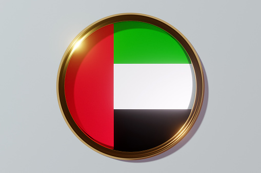 The national flag of United Arab Emirates in the form of a round window. Flag in the shape of a circle. Country icon.