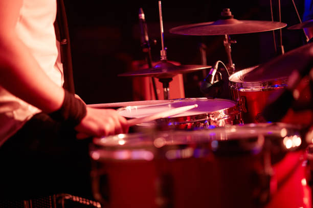 close-up drummer in live performance
