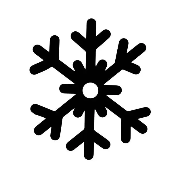 Vector illustration of Snowflake vector icon. Hand-drawn sketch isolated on white background. Ice crystal silhouette, engraving. Simple doodle, flat style. Festive concept for decoration, seasonal holidays design.