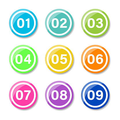 Number Bullet Points Flat square set on white background. Colorful color with numbers from 01 to 09 for your design. vector illustration