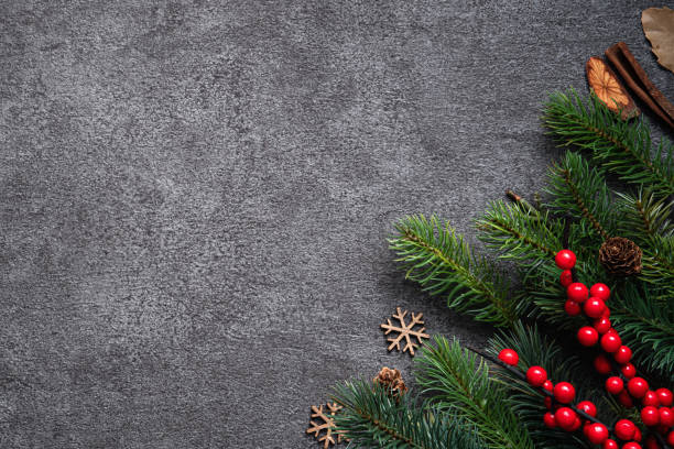 istock Christmas background design concept with fir tree branch border frame. 1355408463