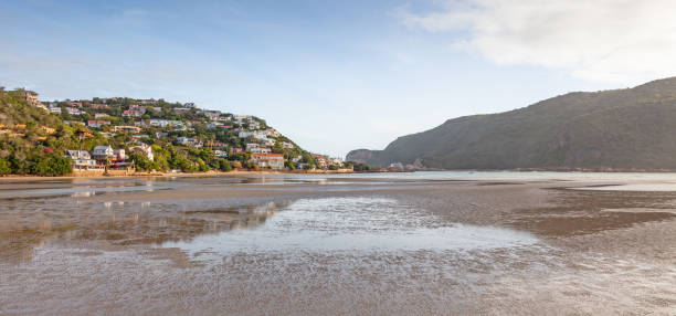 The Knysna Lagoon in South Africa's Garden Route, with the Knysna Heads in the centre and the Featherbed Nature Reserve on the right.