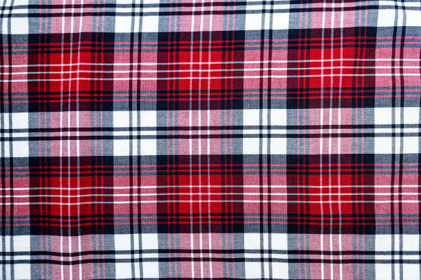 istock Top view of a checkered fabric sample. Red and black checkered print as background. Symmetrical square pattern Scottish tartan 1355410556