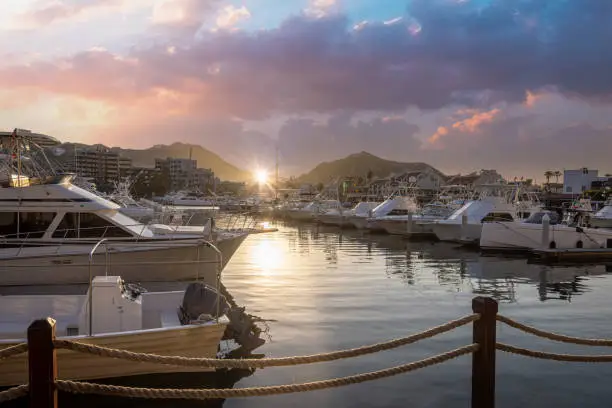 Photo of Marina and yacht club area in Cabo San Lucas, Los Cabos, a departure point for cruises, marlin fishing and lancha boats to El Arco Arch and beaches