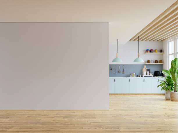 istock Mockup white wall in kitchen style house with accessories in the room. 1355413782