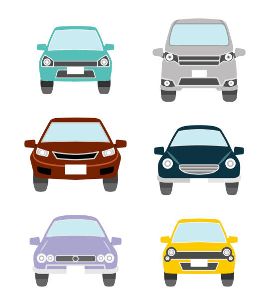 자동차 전면 뷰 아이콘 세트 - 6 가지 유형 변형 - compact car stock illustrations