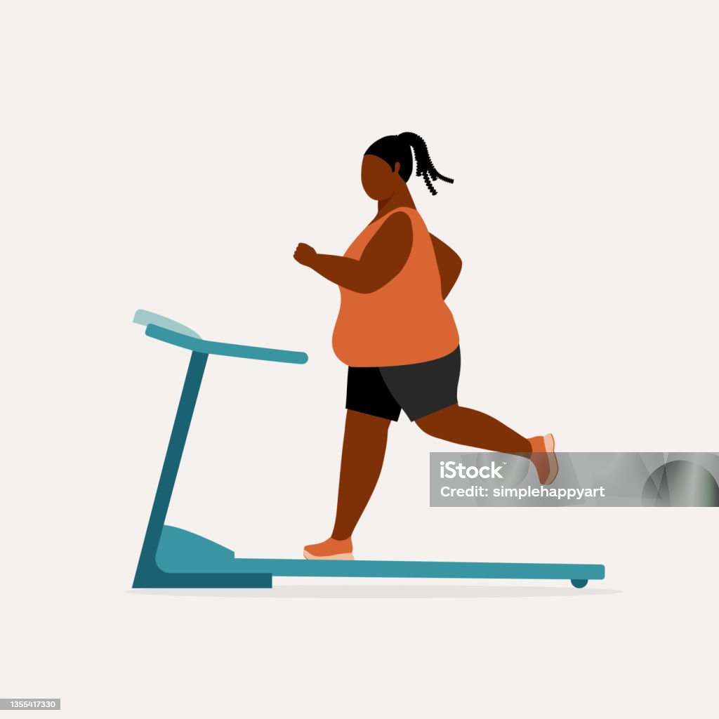 Overweight Black Woman Running On A Treadmill Stock Illustration - Download Image Now - Obesity, Women, Overweight - iStock