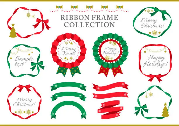 Vector illustration of Christmas ribbon frame and rosette collection