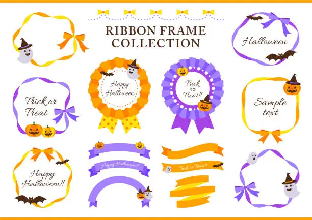 Vector illustration of Halloween ribbon frame and rosette collection