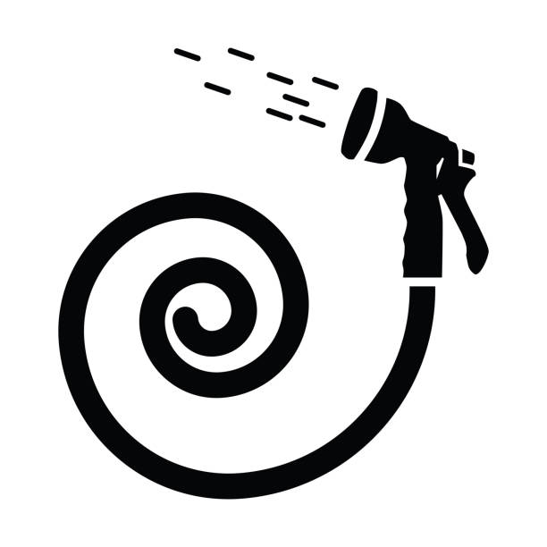 Icon garden hose with sprinkler. A tool for watering plants and lawn, used in horticulture and agriculture. Icon garden hose with sprinkler. A tool for watering plants and lawn, used in horticulture and agriculture. Vector illustration isolated on white background in simple style. water hose stock illustrations