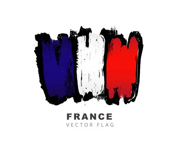 Vector illustration of Flag of France. Hand-drawn colored brush strokes. Vector illustration isolated on white background.