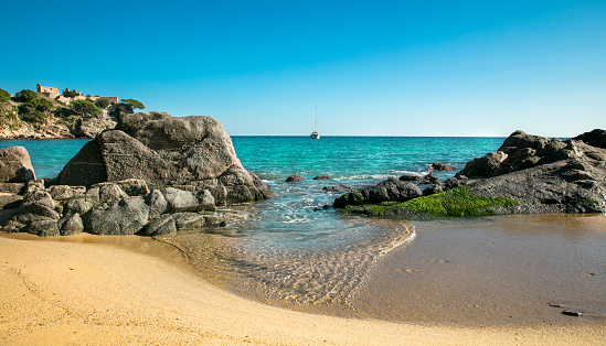 Pan di Zucchero - Sugarloaf is a 133-meter limestone stack that arises from the sea in front of the sheltered Beach of Masua (6 shots stitched)