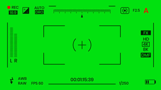 grün gefärbt chroma key kamera rec frame sucher overlay hintergrund bildschirm flat style design vektor illustration. - medium format camera stock-grafiken, -clipart, -cartoons und -symbole