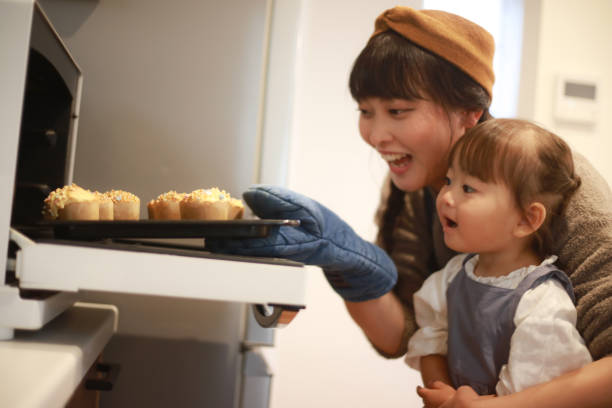 Parents and children making sweets