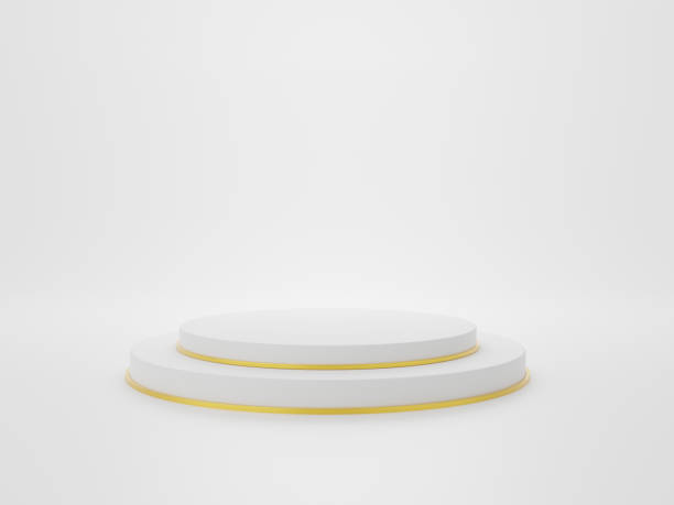 istock the white podium stage with a golden ring on a white background for product presentation, product hot sale, trendy minimal style for Christmas celebration, 3D rendering 1355430897