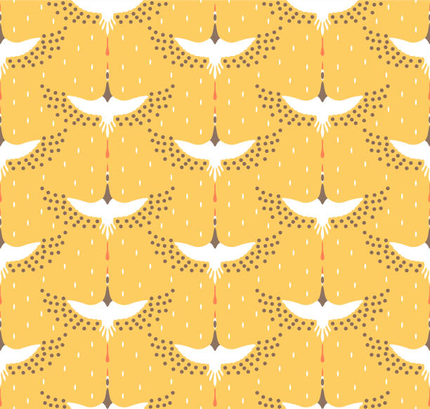 ilustrações de stock, clip art, desenhos animados e ícones de japanese flying crane bird vector seamless pattern - traditional culture heron bird animal