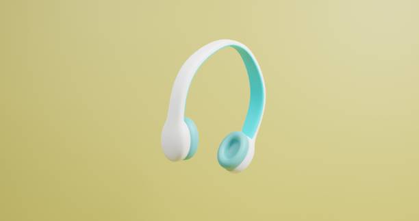 istock Blue White headphones isolated on Yellow background 1355433565