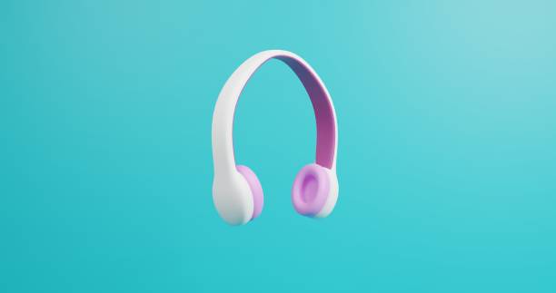 istock Purple White headphones isolated on Blue background 1355433573