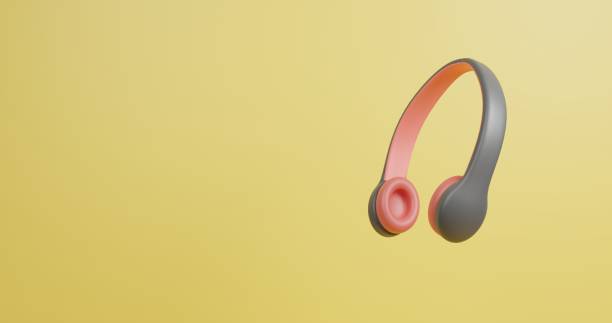 Black Red headphones isolated on Yellow background
