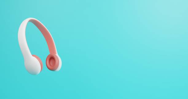 istock Red White headphones isolated on Blue background 1355433652