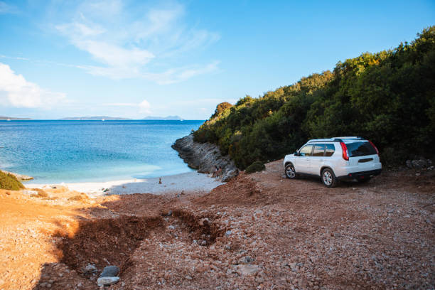 car travel concept sea vacation greece wild beach