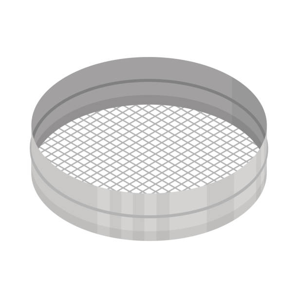 Confectioner sieve icon. Metallic iron sieve flour sifting, isolated on white background Confectioner sieve icon. Metallic iron sieve flour sifting, isolated on white background. Metal flour sifter. Vector illustration sifting stock illustrations