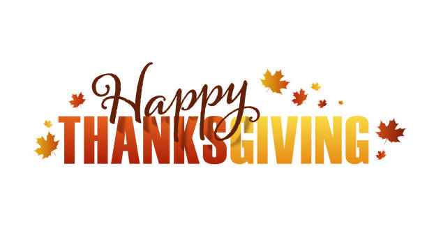 happy thanksgiving typografiekarte mit ahornblättern - thanksgiving stock-grafiken, -clipart, -cartoons und -symbole