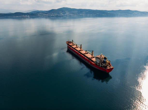 istock Aerial View Cargo Ship Waiting to Enter the Port 1355444486