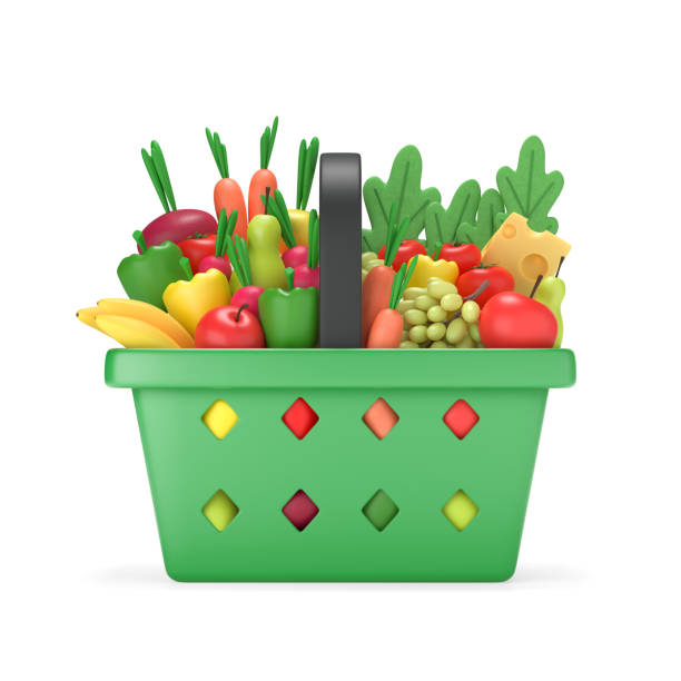 istock Shopping basket with grocery 1355445808