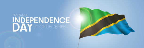 Tanzania happy independence day greeting card, banner with template text vector illustration Tanzania happy independence day greeting card, banner with template text vector illustration. Tanzanian memorial holiday 9th of December design element with 3D flag with stripes tanzania stock illustrations