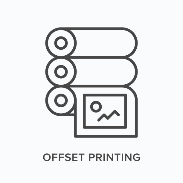 illustrations, cliparts, dessins animés et icônes de icône de ligne plate d’impression offset. illustration vectorielle du contour du rouleau de papier. pictogramme linéaire mince noir pour polygraphie - lithograph
